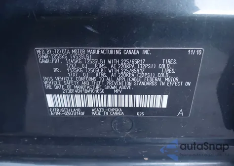 2011 Toyota Rav4 Limited from USA, damaged, VIN 2T3DF4DV1BW101656
